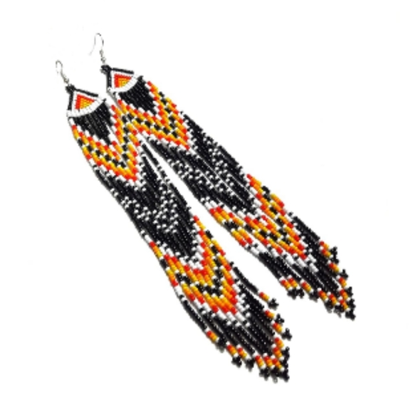 Long 7.5" Turquoise Blue Beaded Fringe Dangle Earrings Native American Style New - Picture 5 of 5